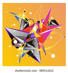 Vector of triangle fractal geometric 3d forms. Modern info banner abstract backgrounds for poster, message presentations or identity layouts. Graphic template and ideas.