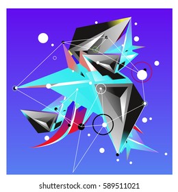 Vector of triangle fractal geometric 3d forms. Modern info banner abstract backgrounds for poster, message presentations or identity layouts. Graphic template and ideas.