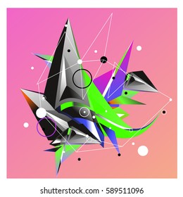 Vector of triangle fractal geometric 3d forms. Modern info banner abstract backgrounds for poster, message presentations or identity layouts. Graphic template and ideas.