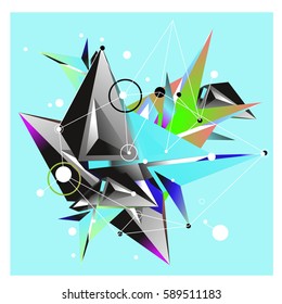 Vector of triangle fractal geometric 3d forms. Modern info banner abstract backgrounds for poster, message presentations or identity layouts. Graphic template and ideas.