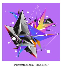 Vector of triangle fractal geometric 3d forms. Modern info banner abstract backgrounds for poster, message presentations or identity layouts. Graphic template and ideas.