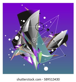 Vector of triangle fractal geometric 3d forms. Modern info banner abstract backgrounds for poster, message presentations or identity layouts. Graphic template and ideas.