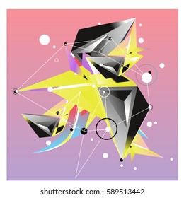 Vector of triangle fractal geometric 3d forms. Modern info banner abstract backgrounds for poster, message presentations or identity layouts. Graphic template and ideas.