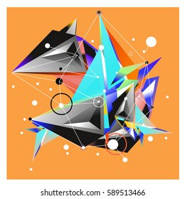 Vector of triangle fractal geometric 3d forms. Modern info banner abstract backgrounds for poster, message presentations or identity layouts. Graphic template and ideas.