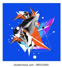 Vector of triangle fractal geometric 3d forms. Modern info banner abstract backgrounds for poster, message presentations or identity layouts. Graphic template and ideas.