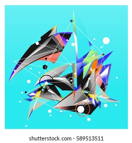 Vector of triangle fractal geometric 3d forms. Modern info banner abstract backgrounds for poster, message presentations or identity layouts. Graphic template and ideas.