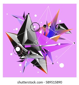 Vector of triangle fractal geometric 3d forms. Modern info banner abstract backgrounds for poster, message presentations or identity layouts. Graphic template and ideas.