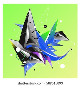 Vector of triangle fractal geometric 3d forms. Modern info banner abstract backgrounds for poster, message presentations or identity layouts. Graphic template and ideas.