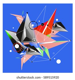 Vector of triangle fractal geometric 3d forms. Modern info banner abstract backgrounds for poster, message presentations or identity layouts. Graphic template and ideas.