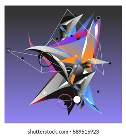 Vector of triangle fractal geometric 3d forms. Modern info banner abstract backgrounds for poster, message presentations or identity layouts. Graphic template and ideas.