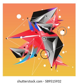 Vector of triangle fractal geometric 3d forms. Modern info banner abstract backgrounds for poster, message presentations or identity layouts. Graphic template and ideas.