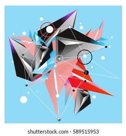 Vector of triangle fractal geometric 3d forms. Modern info banner abstract backgrounds for poster, message presentations or identity layouts. Graphic template and ideas.