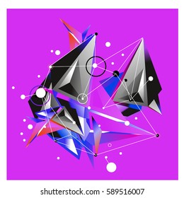 Vector of triangle fractal geometric 3d forms. Modern info banner abstract backgrounds for poster, message presentations or identity layouts. Graphic template and ideas.