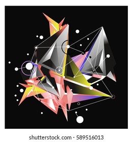 Vector of triangle fractal geometric 3d forms. Modern info banner abstract backgrounds for poster, message presentations or identity layouts. Graphic template and ideas.