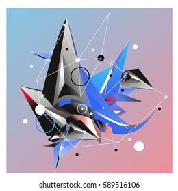 Vector of triangle fractal geometric 3d forms. Modern info banner abstract backgrounds for poster, message presentations or identity layouts. Graphic template and ideas.
