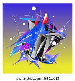 Vector of triangle fractal geometric 3d forms. Modern info banner abstract backgrounds for poster, message presentations or identity layouts. Graphic template and ideas.