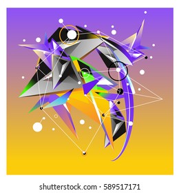Vector of triangle fractal geometric 3d forms. Modern info banner abstract backgrounds for poster, message presentations or identity layouts. Graphic template and ideas.
