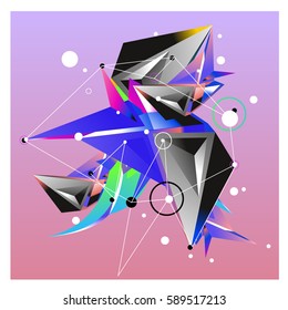Vector of triangle fractal geometric 3d forms. Modern info banner abstract backgrounds for poster, message presentations or identity layouts. Graphic template and ideas.