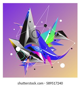 Vector of triangle fractal geometric 3d forms. Modern info banner abstract backgrounds for poster, message presentations or identity layouts. Graphic template and ideas.