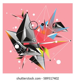 Vector of triangle fractal geometric 3d forms. Modern info banner abstract backgrounds for poster, message presentations or identity layouts. Graphic template and ideas.