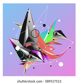 Vector of triangle fractal geometric 3d forms. Modern info banner abstract backgrounds for poster, message presentations or identity layouts. Graphic template and ideas.