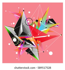 Vector of triangle fractal geometric 3d forms. Modern info banner abstract backgrounds for poster, message presentations or identity layouts. Graphic template and ideas.