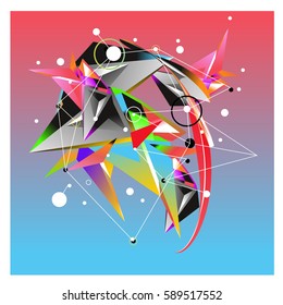 Vector of triangle fractal geometric 3d forms. Modern info banner abstract backgrounds for poster, message presentations or identity layouts. Graphic template and ideas.