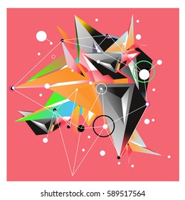 Vector of triangle fractal geometric 3d forms. Modern info banner abstract backgrounds for poster, message presentations or identity layouts. Graphic template and ideas.