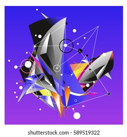 Vector of triangle fractal geometric 3d forms. Modern info banner abstract backgrounds for poster, message presentations or identity layouts. Graphic template and ideas.