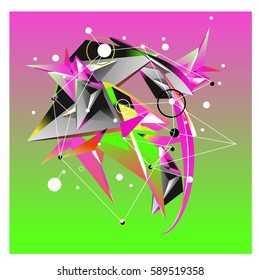 Vector of triangle fractal geometric 3d forms. Modern info banner abstract backgrounds for poster, message presentations or identity layouts. Graphic template and ideas.