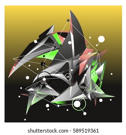 Vector of triangle fractal geometric 3d forms. Modern info banner abstract backgrounds for poster, message presentations or identity layouts. Graphic template and ideas.