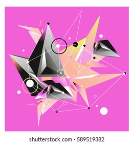 Vector of triangle fractal geometric 3d forms. Modern info banner abstract backgrounds for poster, message presentations or identity layouts. Graphic template and ideas.