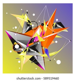 Vector of triangle fractal geometric 3d forms. Modern info banner abstract backgrounds for poster, message presentations or identity layouts. Graphic template and ideas.