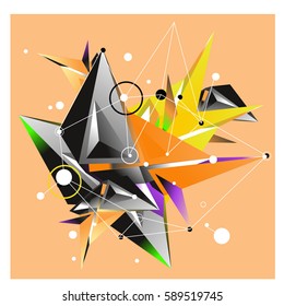 Vector of triangle fractal geometric 3d forms. Modern info banner abstract backgrounds for poster, message presentations or identity layouts. Graphic template and ideas.