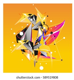 Vector of triangle fractal geometric 3d forms. Modern info banner abstract backgrounds for poster, message presentations or identity layouts. Graphic template and ideas.