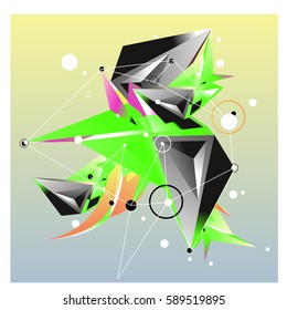 Vector of triangle fractal geometric 3d forms. Modern info banner abstract backgrounds for poster, message presentations or identity layouts. Graphic template and ideas.