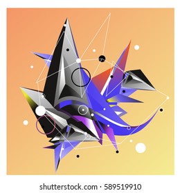 Vector of triangle fractal geometric 3d forms. Modern info banner abstract backgrounds for poster, message presentations or identity layouts. Graphic template and ideas.