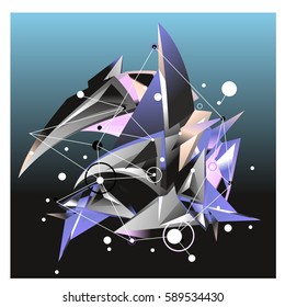 Vector of triangle fractal geometric 3d forms. Modern info banner abstract backgrounds for poster, message presentations or identity layouts. Graphic template and ideas.