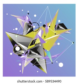 Vector of triangle fractal geometric 3d forms. Modern info banner abstract backgrounds for poster, message presentations or identity layouts. Graphic template and ideas.