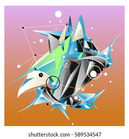 Vector of triangle fractal geometric 3d forms. Modern info banner abstract backgrounds for poster, message presentations or identity layouts. Graphic template and ideas.