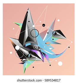 Vector of triangle fractal geometric 3d forms. Modern info banner abstract backgrounds for poster, message presentations or identity layouts. Graphic template and ideas.
