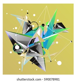Vector of triangle fractal geometric 3d forms. Modern info banner abstract backgrounds for poster, message presentations or identity layouts. Graphic template and ideas.