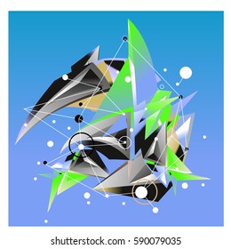 Vector of triangle fractal geometric 3d forms. Modern info banner abstract backgrounds for poster, message presentations or identity layouts. Graphic template and ideas.