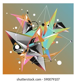 Vector of triangle fractal geometric 3d forms. Modern info banner abstract backgrounds for poster, message presentations or identity layouts. Graphic template and ideas.