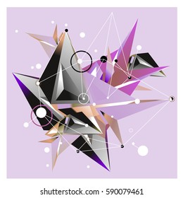 Vector of triangle fractal geometric 3d forms. Modern info banner abstract backgrounds for poster, message presentations or identity layouts. Graphic template and ideas.
