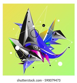 Vector of triangle fractal geometric 3d forms. Modern info banner abstract backgrounds for poster, message presentations or identity layouts. Graphic template and ideas.