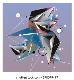 Vector of triangle fractal geometric 3d forms. Modern info banner abstract backgrounds for poster, message presentations or identity layouts. Graphic template and ideas.