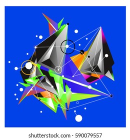 Vector of triangle fractal geometric 3d forms. Modern info banner abstract backgrounds for poster, message presentations or identity layouts. Graphic template and ideas.