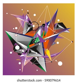 Vector of triangle fractal geometric 3d forms. Modern info banner abstract backgrounds for poster, message presentations or identity layouts. Graphic template and ideas.