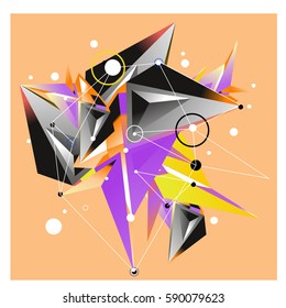 Vector of triangle fractal geometric 3d forms. Modern info banner abstract backgrounds for poster, message presentations or identity layouts. Graphic template and ideas.